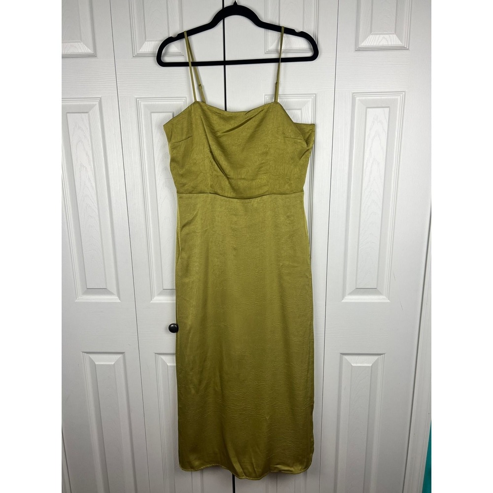 A New Day Olive‎ Satin Maxi Slip Dress Cowl Neck Minimalist Boho NWT Medium